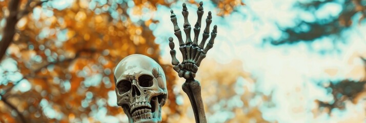 Sticker - Skeleton Hand Waving in Halloween Spirit