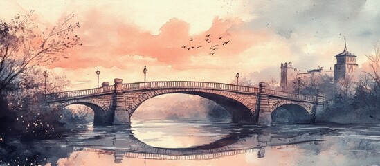 Poster - watercolor illustration of a historic bridge