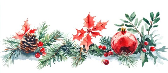 Wall Mural - Watercolor illustration featuring festive holiday elements