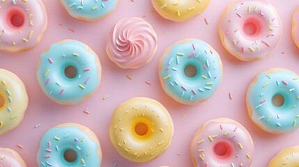 Wall Mural - Abstract 3D background with pastel-colored doughnuts  AI generated illustration