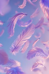 Wall Mural - Abstract 3D feather patterns floating against a cute purple-inspired background  AI generated illustration