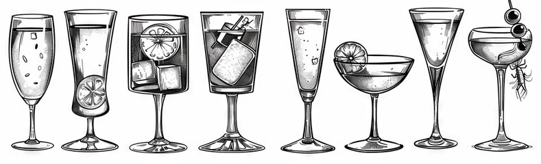 Wall Mural - Modern illustration of an isolated black and white drink set