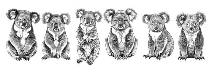 Sticker - Ink sketch of a koala bear on a vintage engrave background. Koala bear background.