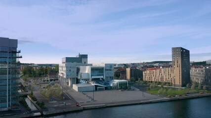 Wall Mural - Summer cityscape of Aalborg, North Jutland Region (Nordjylland), Denmark. Famous landmark - House of Music (Musikkens Hus) is in the center