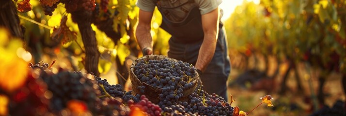 Poster - Grape Collection in the Vineyard for Wine Production