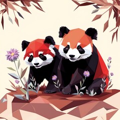 Canvas Print - Two Adorable Red Pandas in a Low Poly Style