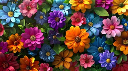 Poster - A vibrant arrangement of colorful flowers in various shapes and sizes.