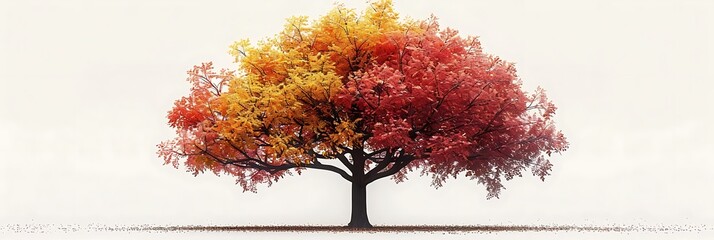 Sticker - A vibrant tree showcasing autumn foliage in shades of red, orange, and yellow against a soft background.