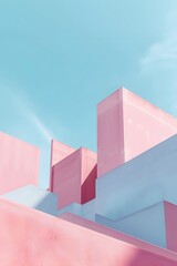 Wall Mural - Abstract minimalist representation of a pastel-colored business complex  AI generated illustration