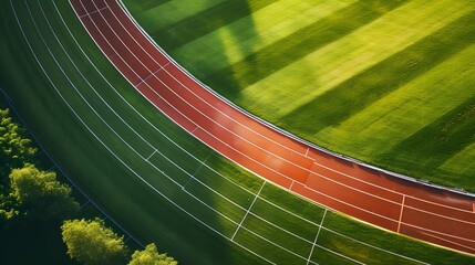 Wall Mural - Aerial view of a running track and field in minimalistic style  AI generated illustration