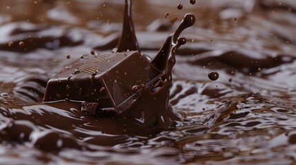 Wall Mural - pieces of chocolate with chocolate splash. 