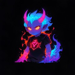 A fiery blue demon character in a dark background