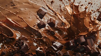 Wall Mural - pieces of chocolate with chocolate splash. 