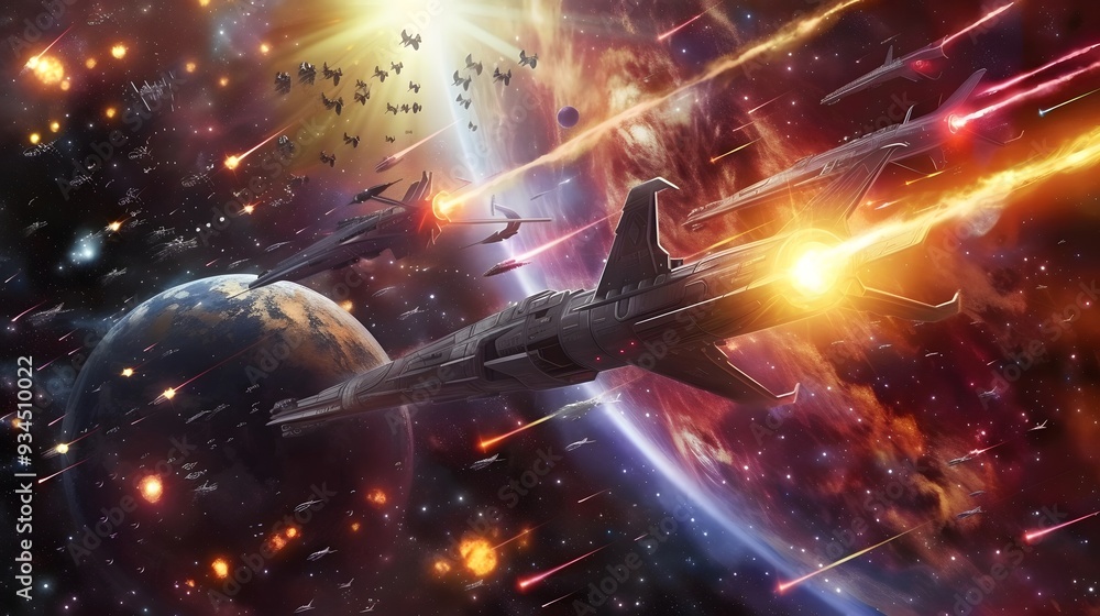An illustration of a space battle in 3D depiction AI generated ...