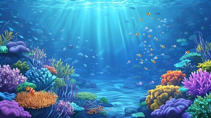 Wall Mural - An underwater 3D style  illustration of a coral reef  AI generated illustration