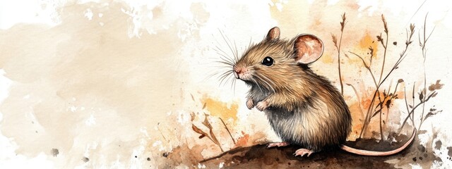 Watercolor illustration of a mouse representing the current year