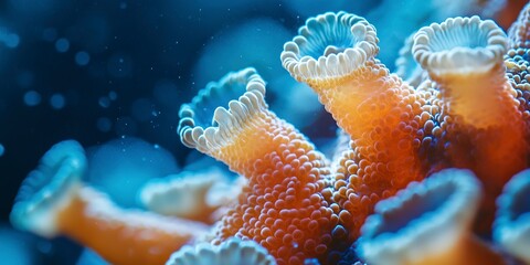 Wall Mural - Close-up of a coral reef in the blue sea, microscopic underwater life