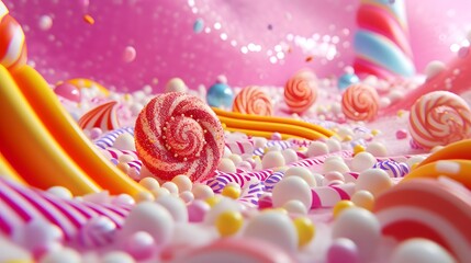 Wall Mural - Candy land theme abstract 3D background  AI generated illustration