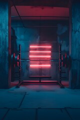 Wall Mural - Capture a neon lit and minimalistic weightlifting bar  AI generated illustration