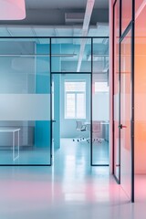 Wall Mural - Cinematic portrayal of modern pastel offices  AI generated illustration