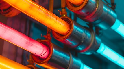 Sticker - Close up view of neon sign tubes emphasizing the gas-filled detail  AI generated illustration