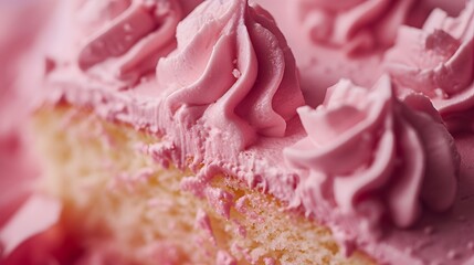 Wall Mural - Close-up minimalistic shot of textured icing on a slice of cake  AI generated illustration