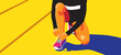 © Cesar Gallardo - Runner on track tying shoelaces. Vector illustration with high contrast and vibrant colors