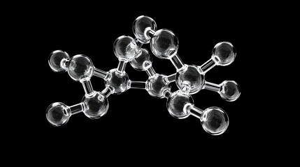 A 3D model of a molecule with a black background.