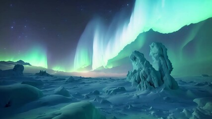 Aurora Borealis Over a Snow-Covered Landscape