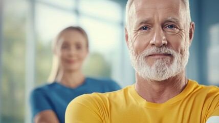 Wall Mural - A man with a beard and a woman in a blue shirt are standing next to each other