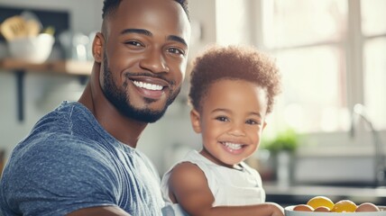 Poster - A man and a child are smiling at the camera