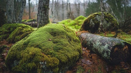 Sticker - moss covered rocks and logs in woods