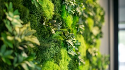 Canvas Print - Incorporate a wall panel covered in lush green moss into your workspace, creating a vibrant and eco-friendly office atmosphere.