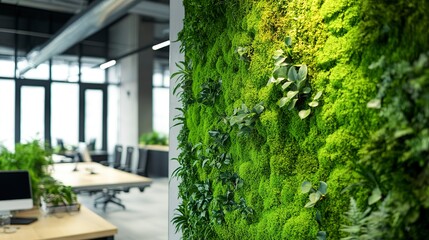 Canvas Print - Incorporate a wall panel covered in lush green moss into your workspace, creating a vibrant and eco-friendly office atmosphere.