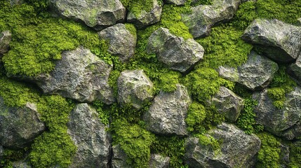 Canvas Print - Moss-Covered Stone Texture Background, 4K hyperrealistic photo