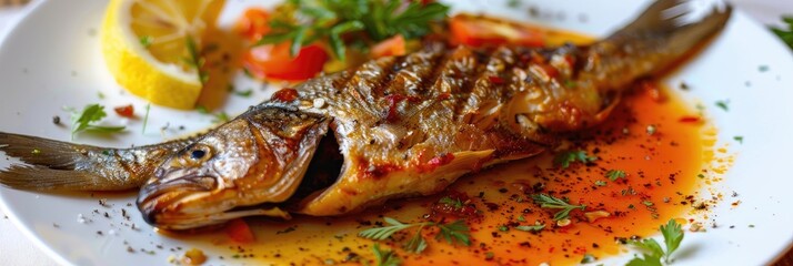 Canvas Print - Savory grilled fish infused with a fruity marinade