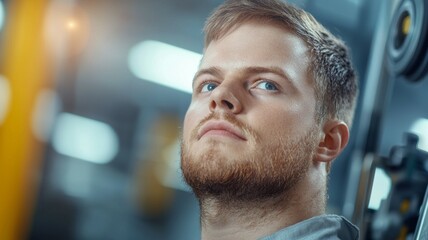 Wall Mural - A man with a beard and blue eyes is looking at the camera