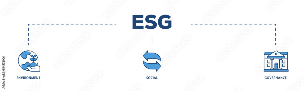 ESG icons process structure web banner illustration of investment ...
