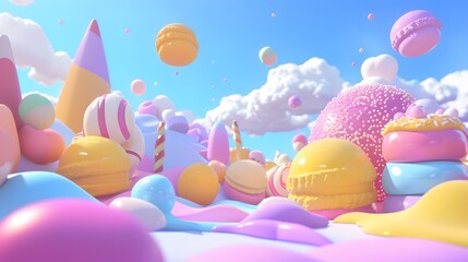 Cute 3D abstract world with floating sweets and candies  AI generated illustration