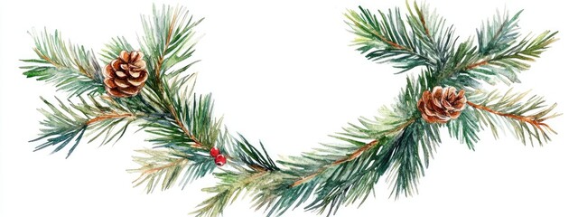 Wall Mural - Watercolor illustration of a Christmas wreath composed of fir branches