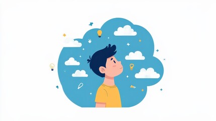 Dreaming Big: Young Boy Contemplating Career Paths through Cloud Imagery