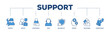 © kirale - Support icons process structure web banner illustration of service, advice, assistance, help, reliability, expert, solutions and competence icon png transparent background.