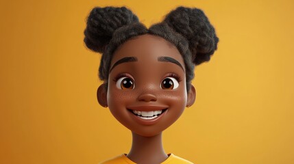 Poster - Joyful 3D Cartoon of a Young Black Girl