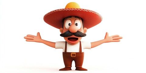 Wall Mural - Silly cartoon character wearing a sombrero on a white background