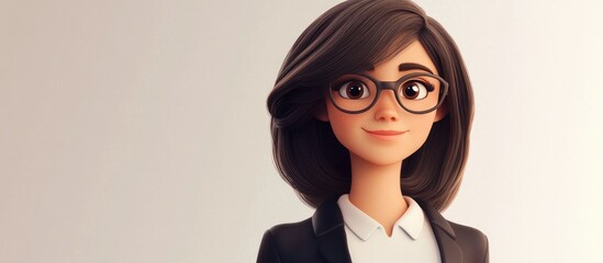 Sticker - Stylish 3D cartoon businesswoman with glasses against a light gray backdrop