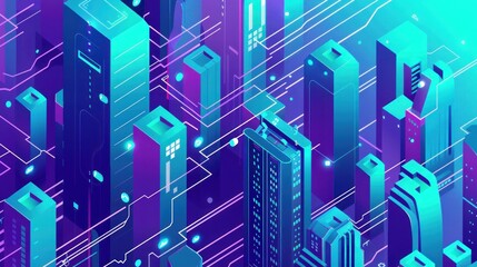 Sticker - Futuristic Cityscape with Neon Lights