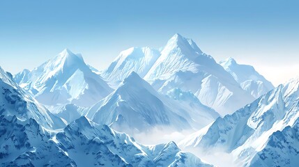 Sticker - A serene mountain landscape with snow-covered peaks under a clear blue sky.