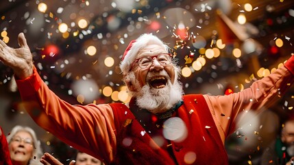 Crazy senior man having fun doing party during holidays time - Elderly people celebrating life concept. 