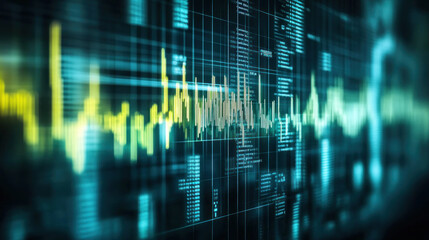 a computer screen shows a graph with yellow and green lines. the graph is filled with numbers and he