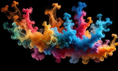 Wall Mural - a chaotic yet harmonious burst of colorful smoke trails, capturing the essence of movement and the interplay of contrasting colors on a black backdrop..